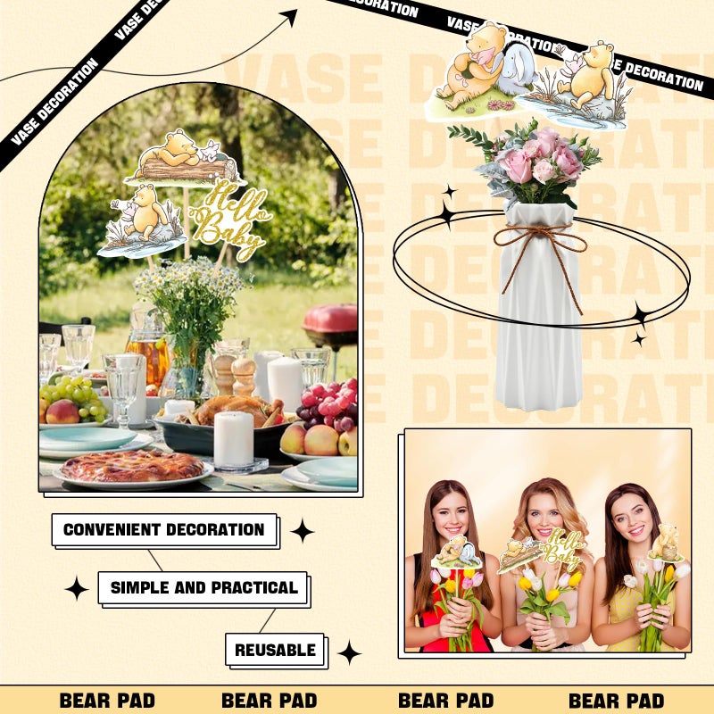 MEMOVAN Classic The Pooh Centerpieces Winnie Centerpieces Sticks Oh Baby Winnie Table Toppers Bear Party Decorations for Winnie Birthday Baby Shower Party Baby Shower Table Decorations-16pcs - Image 4