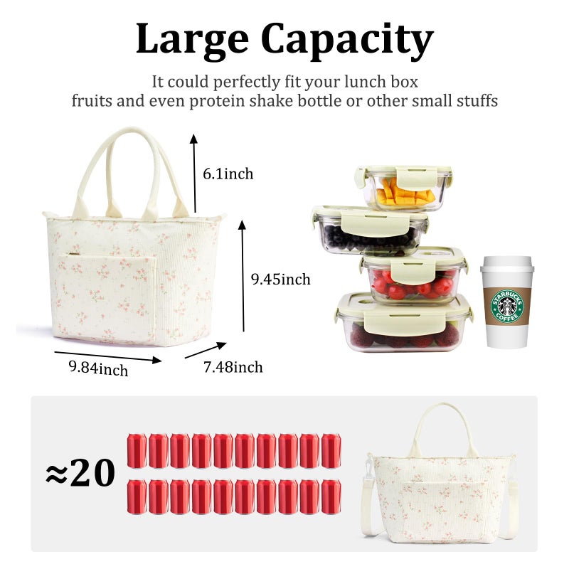 MEXS Lunch Bag for Women Adult Large Insulated Lunch Box Girl Cute Corduroy Lunch Tote Bags Reusable Leakproof Cooler Work Picnic - Image 2