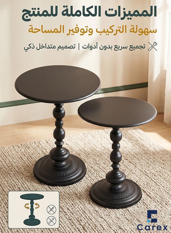 careX Set of 2 Matte Black Vintage Roman Pedestal Side Tables, Round End Table with Carved Base, Easy Assembly Accent Table for Living Room Bedroom - Image 5