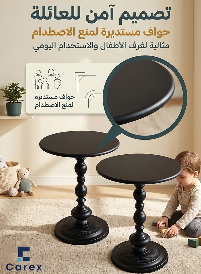 careX Set of 2 Matte Black Vintage Roman Pedestal Side Tables, Round End Table with Carved Base, Easy Assembly Accent Table for Living Room Bedroom - Image 2