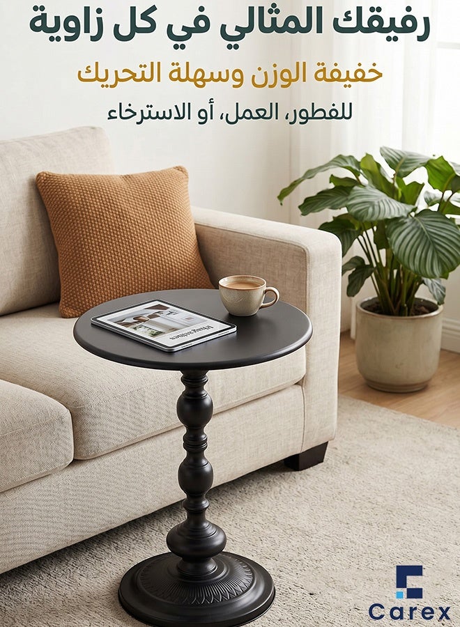 careX Set of 2 Matte Black Vintage Roman Pedestal Side Tables, Round End Table with Carved Base, Easy Assembly Accent Table for Living Room Bedroom - Image 4