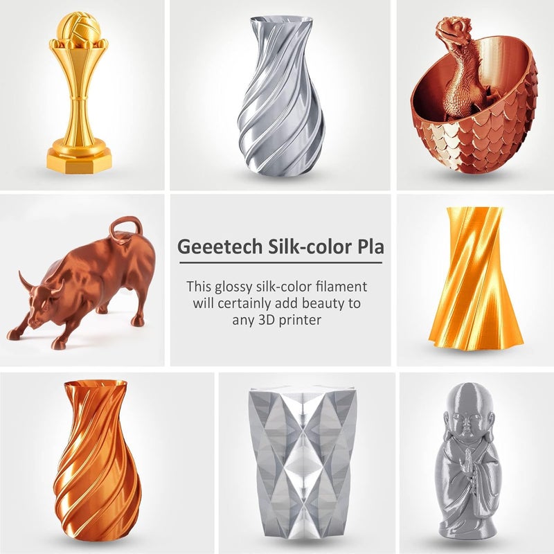 Geeetech Silk PLA Filament 1.75mm for 3D Printer, Metal-Like Shiny 3D Filament 1kg (2.2lbs) 1 Spool, Dimensional Accuracy +/- 0.02 mm, Metallic Copper Silk Filament - Image 5