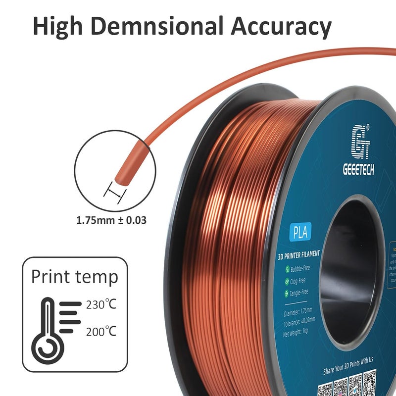 Geeetech Silk PLA Filament 1.75mm for 3D Printer, Metal-Like Shiny 3D Filament 1kg (2.2lbs) 1 Spool, Dimensional Accuracy +/- 0.02 mm, Metallic Copper Silk Filament - Image 4