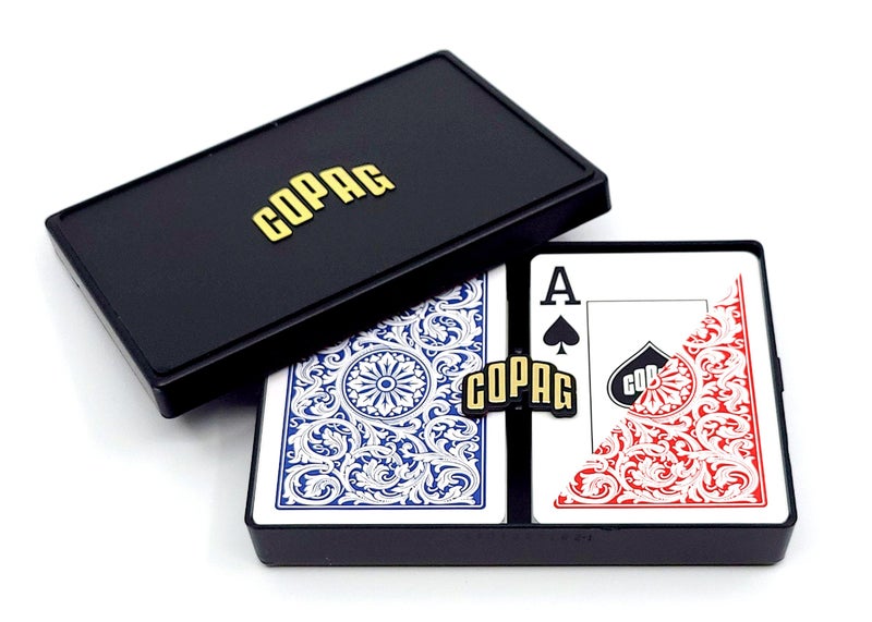 Copag 1546 Design 100% Plastic Playing Cards, Poker Size (Standard) Red/Blue (Jumbo Index, 1 Set) - Image 1