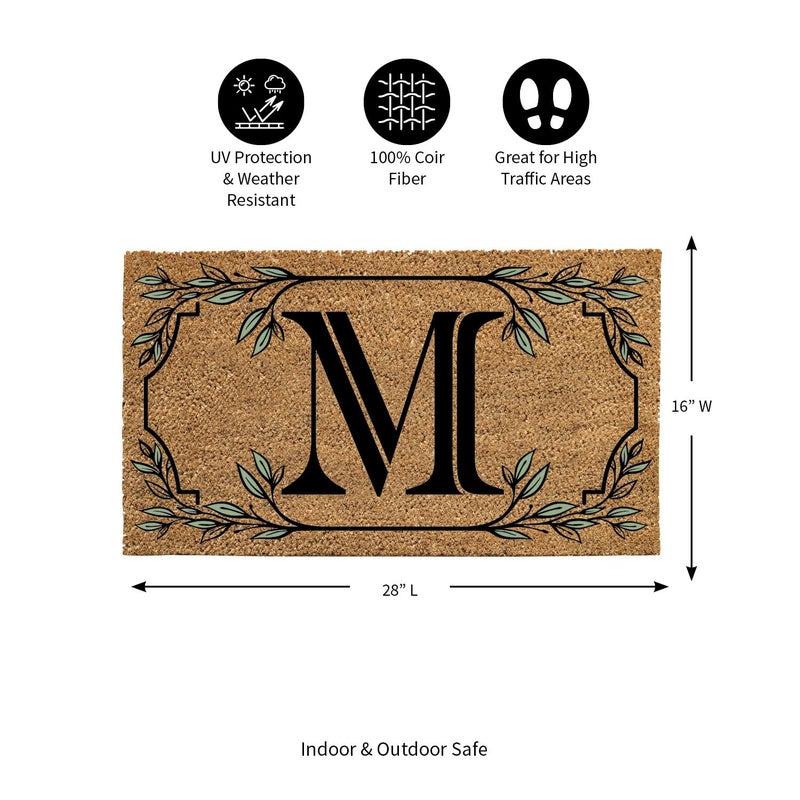 Evergreen Flag Evergreen Monogram Coir Doormat | Letter M | Front Door Mat for Outdoor Indoor Entrance | 28x16 Inches | Non-Slip Backing Doorway Mat for Porch Patio Floor | New Home Decor Housewarming Gift - Image 2