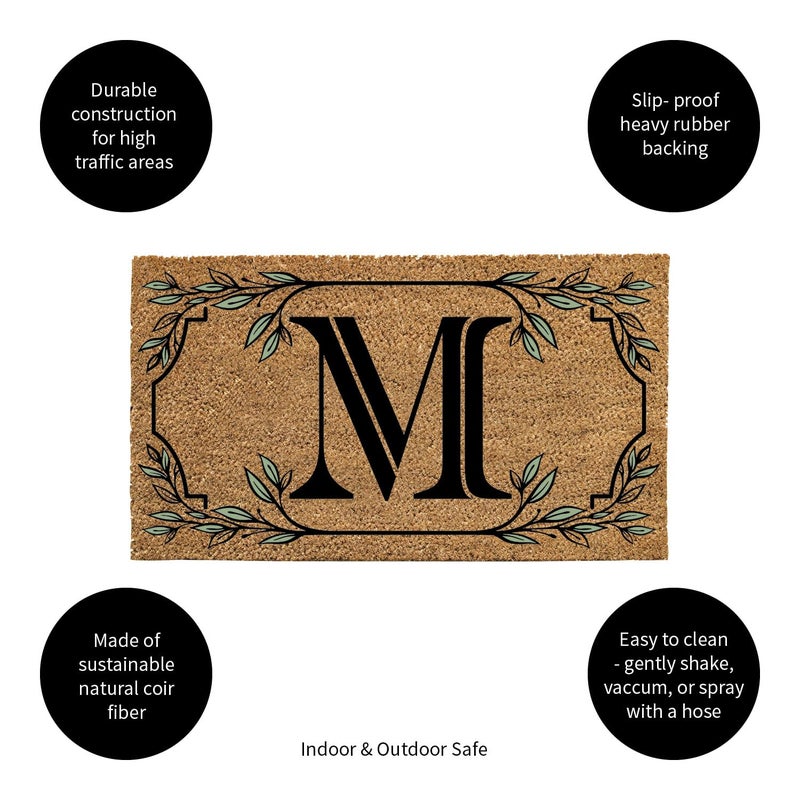 Evergreen Flag Evergreen Monogram Coir Doormat | Letter M | Front Door Mat for Outdoor Indoor Entrance | 28x16 Inches | Non-Slip Backing Doorway Mat for Porch Patio Floor | New Home Decor Housewarming Gift - Image 3
