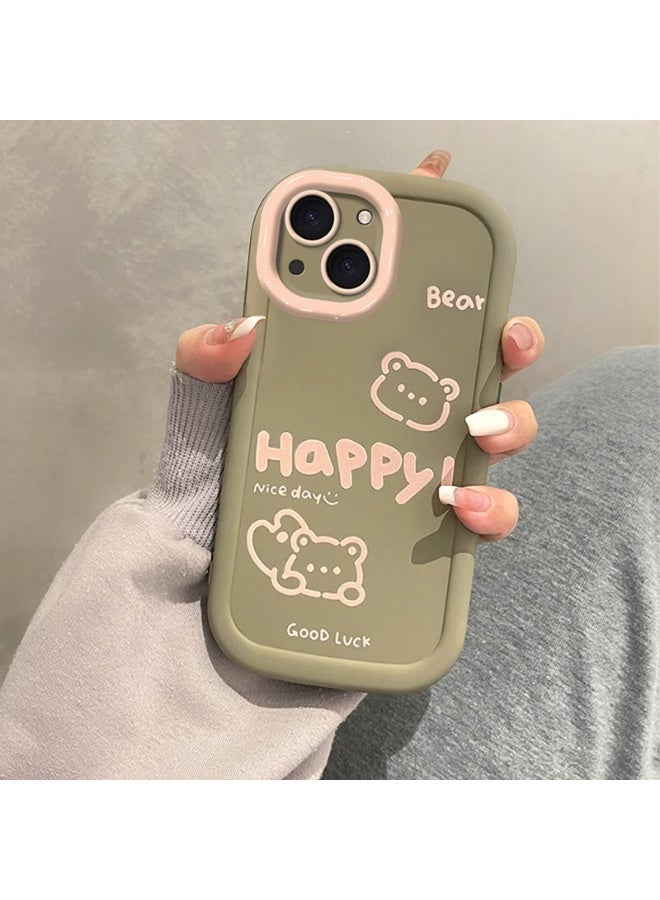 NIBEMINENT Protective TPU Case Cover For iPhone 15 Pro Max, Tea Color Letter Graffiti Bear Single Shell