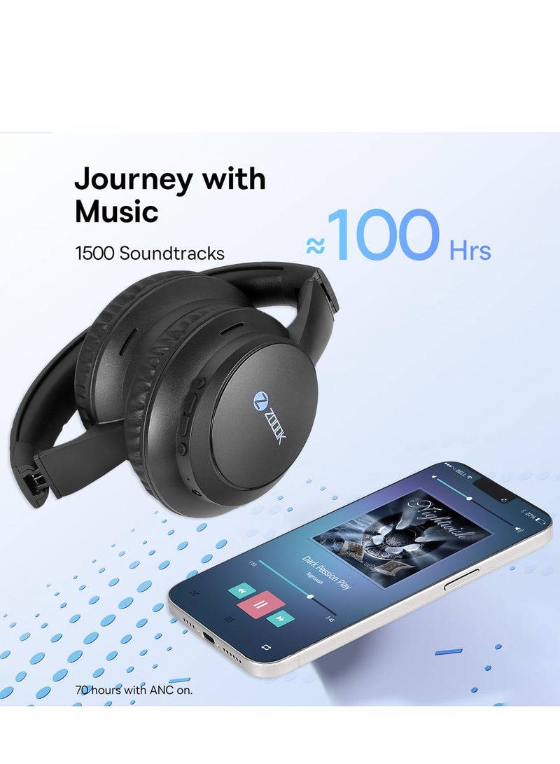 Zoook ENIGMA Wireless Headphones Bluetooth 5.0 Over-Ear Headset with Mic Hybrid Active Noise Cancelling Hi-Res Audio 30H Battery Wearing Detection Foldable for Travel, Work, Music, Call UAE Version - Image 5