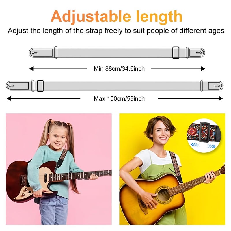 HASTHIP ® 34-41 inches Adjustable Guitar Strap, Double-sided Vintage Embroidered Cotton Guitar Belt Straps for Acoustic Guitar, Electric Guitar, Bass, Lengthening and thickening Strap for Guitar - Image 4