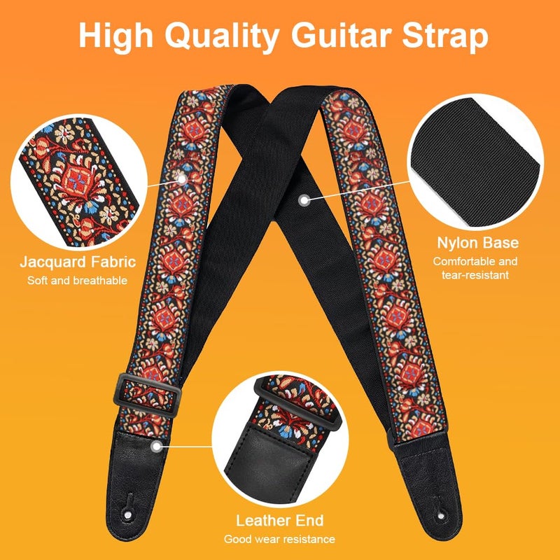 HASTHIP ® 34-41 inches Adjustable Guitar Strap, Double-sided Vintage Embroidered Cotton Guitar Belt Straps for Acoustic Guitar, Electric Guitar, Bass, Lengthening and thickening Strap for Guitar - Image 3