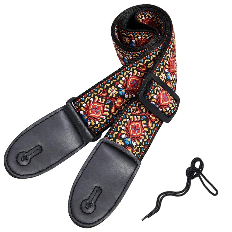 HASTHIP ® 34-41 inches Adjustable Guitar Strap, Double-sided Vintage Embroidered Cotton Guitar Belt Straps for Acoustic Guitar, Electric Guitar, Bass, Lengthening and thickening Strap for Guitar - Image 2