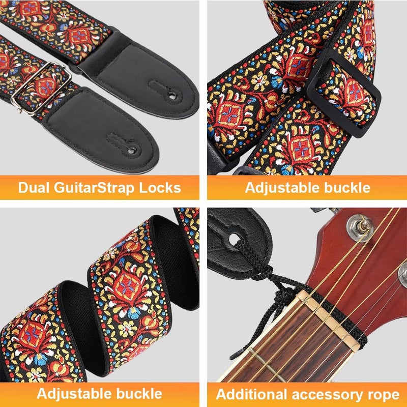 HASTHIP ® 34-41 inches Adjustable Guitar Strap, Double-sided Vintage Embroidered Cotton Guitar Belt Straps for Acoustic Guitar, Electric Guitar, Bass, Lengthening and thickening Strap for Guitar - Image 5