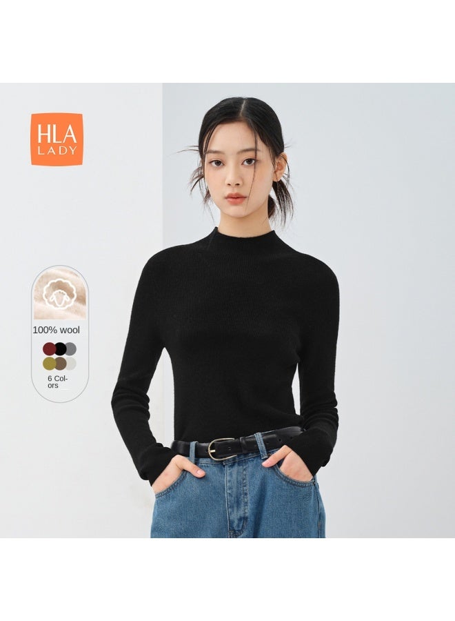HLA Women's Pure Wool】hot Autumn And Spring Semi-turtleneck Warm Women's Wool Sweater - Image 2