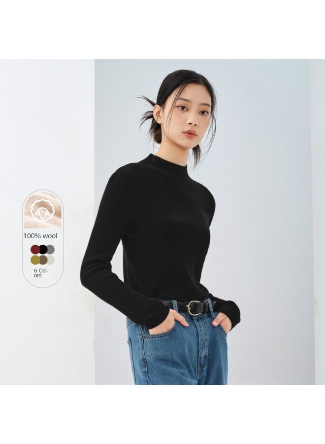 HLA Women's Pure Wool】hot Autumn And Spring Semi-turtleneck Warm Women's Wool Sweater - Image 3