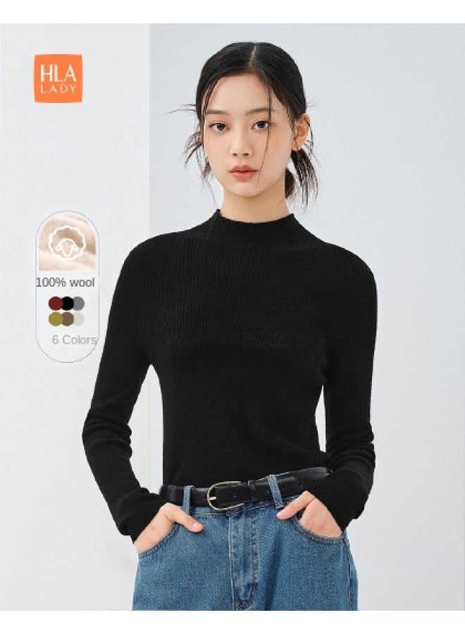 HLA Women's Pure Wool】hot Autumn And Spring Semi-turtleneck Warm Women's Wool Sweater - Image 1