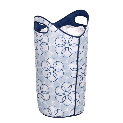 Household Essentials 2500 Soft Sided Laundry Hamper with Handles and Mesh Top Closure - Blue and White - Image 1