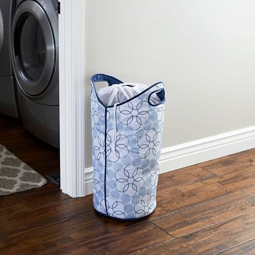 Household Essentials 2500 Soft Sided Laundry Hamper with Handles and Mesh Top Closure - Blue and White - Image 3