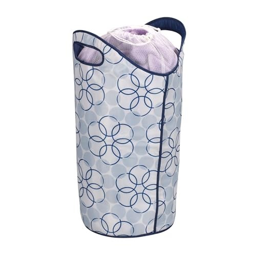 Household Essentials 2500 Soft Sided Laundry Hamper with Handles and Mesh Top Closure - Blue and White - Image 5