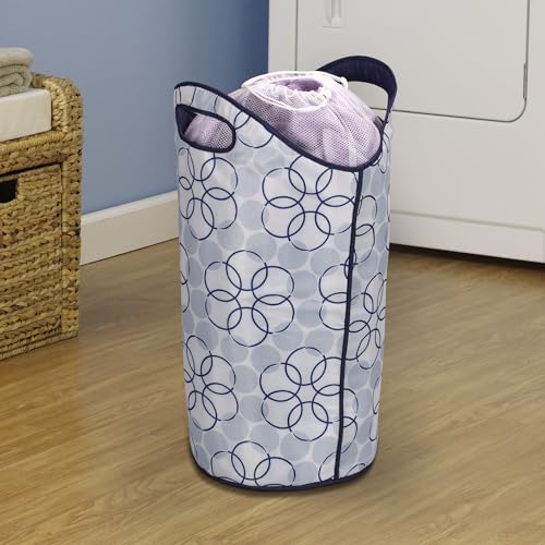 Household Essentials 2500 Soft Sided Laundry Hamper with Handles and Mesh Top Closure - Blue and White - Image 2