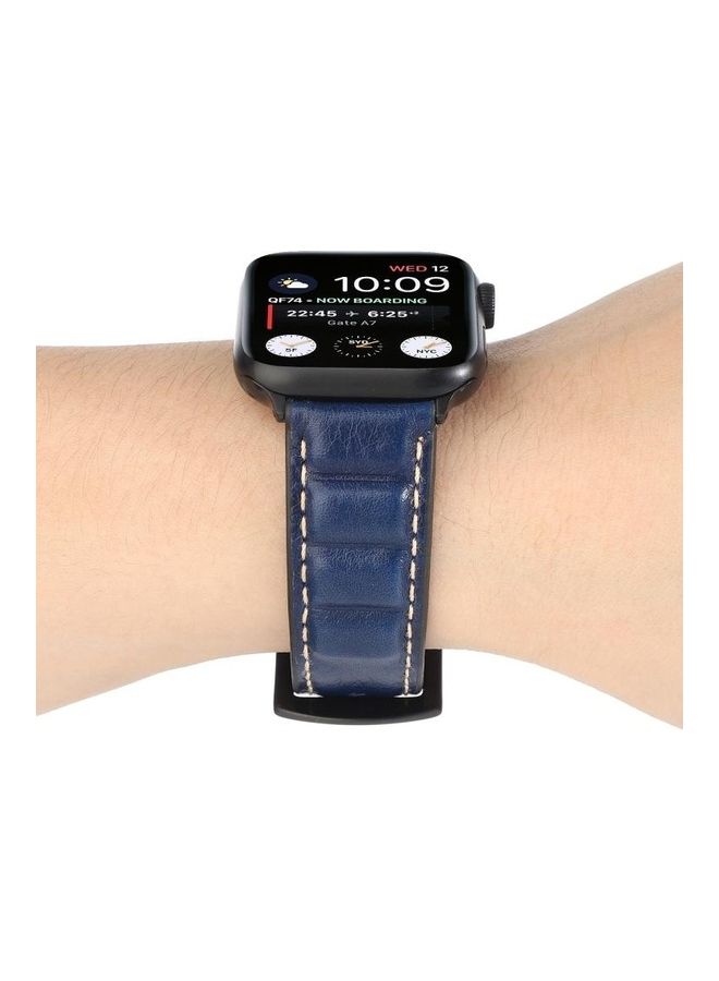 NIBEMINENT Genuine Leather Watchband For Apple Watch Series 7 41mm/6 & SE 5 4 40mm/3 2 1 38mm Blue - Image 5