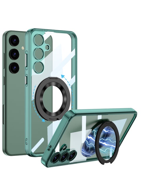 Magnetic Transparent protection cover for Samsung Galaxy S24 Plus 6.7-Inch (2024) with Rotating Kickstand and non-slip edges, anti-yellowing and Support MagSafe Wireless Charging - Green