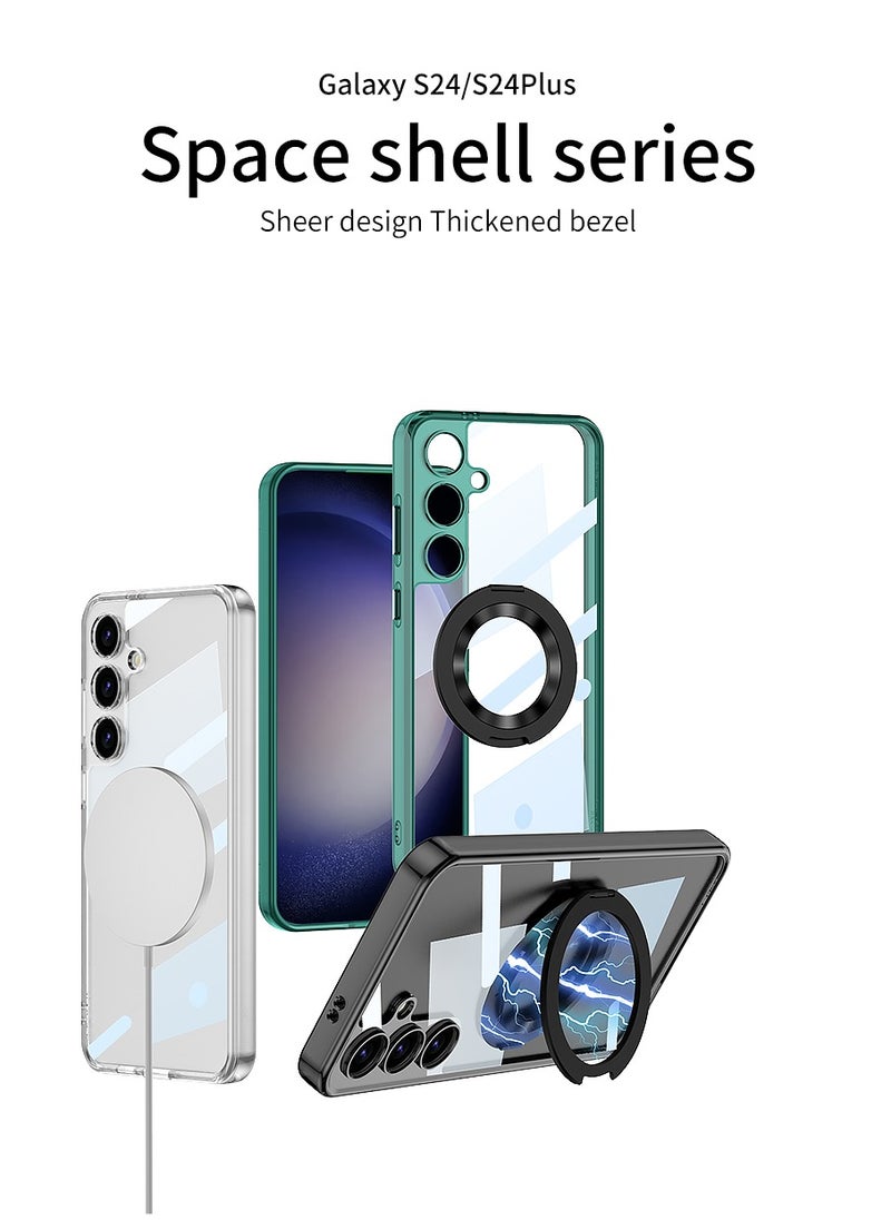 Magnetic Transparent protection cover for Samsung Galaxy S24 Plus 6.7-Inch (2024) with Rotating Kickstand and non-slip edges, anti-yellowing and Support MagSafe Wireless Charging - Green