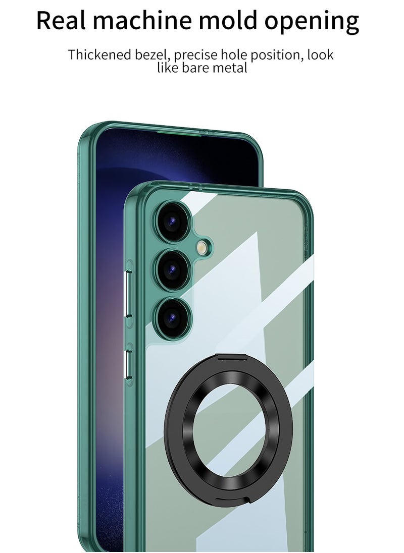 Magnetic Transparent protection cover for Samsung Galaxy S24 Plus 6.7-Inch (2024) with Rotating Kickstand and non-slip edges, anti-yellowing and Support MagSafe Wireless Charging - Green