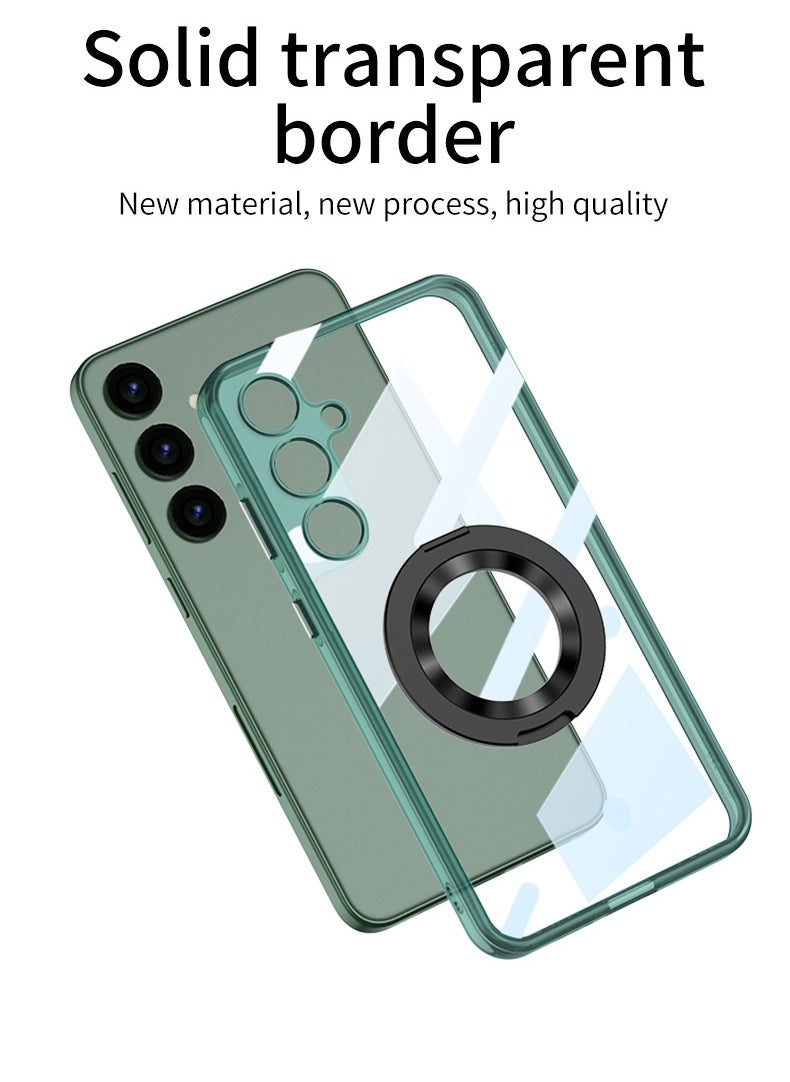 Magnetic Transparent protection cover for Samsung Galaxy S24 Plus 6.7-Inch (2024) with Rotating Kickstand and non-slip edges, anti-yellowing and Support MagSafe Wireless Charging - Green