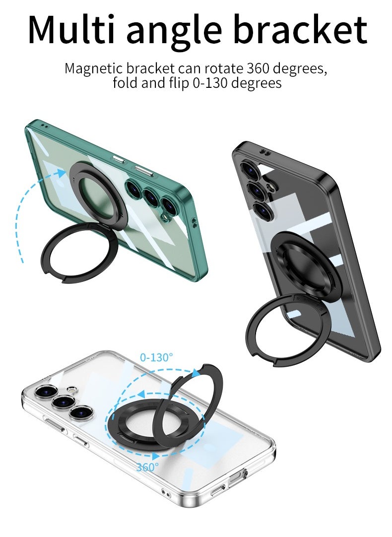 Magnetic Transparent protection cover for Samsung Galaxy S24 Plus 6.7-Inch (2024) with Rotating Kickstand and non-slip edges, anti-yellowing and Support MagSafe Wireless Charging - Green