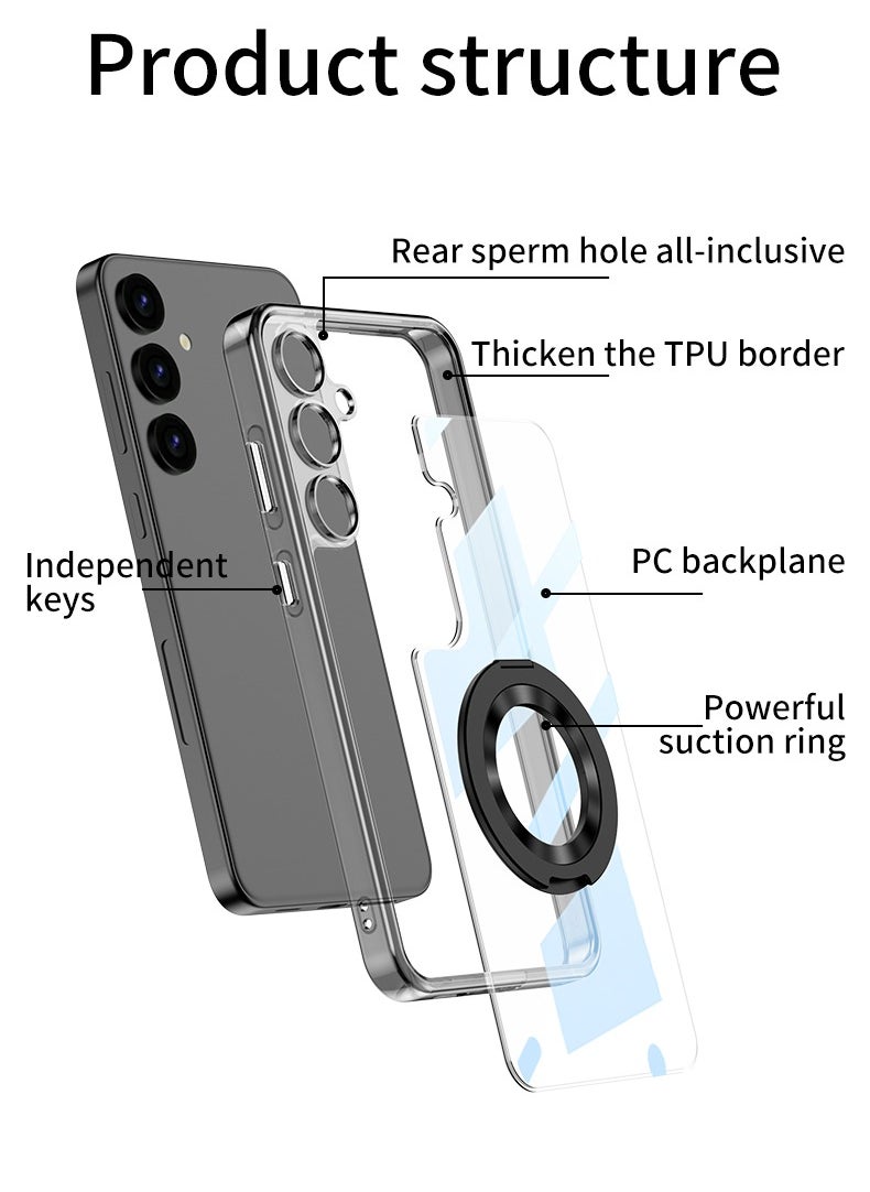 Magnetic Transparent protection cover for Samsung Galaxy S24 Plus 6.7-Inch (2024) with Rotating Kickstand and non-slip edges, anti-yellowing and Support MagSafe Wireless Charging - Green