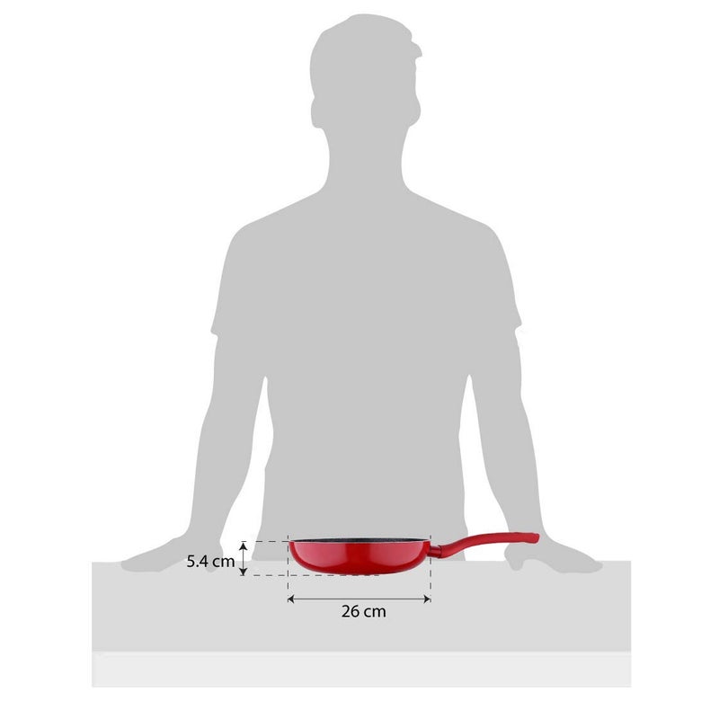 Bergner Bellini Plus 5 Layer Marble Non Stick Frypan, 26 cm, Induction Base, Soft Touch Handle, Food Safe (PFOA Free), Thickness 3.2mm, 1 Year Warranty by Bergner, Red - Image 3