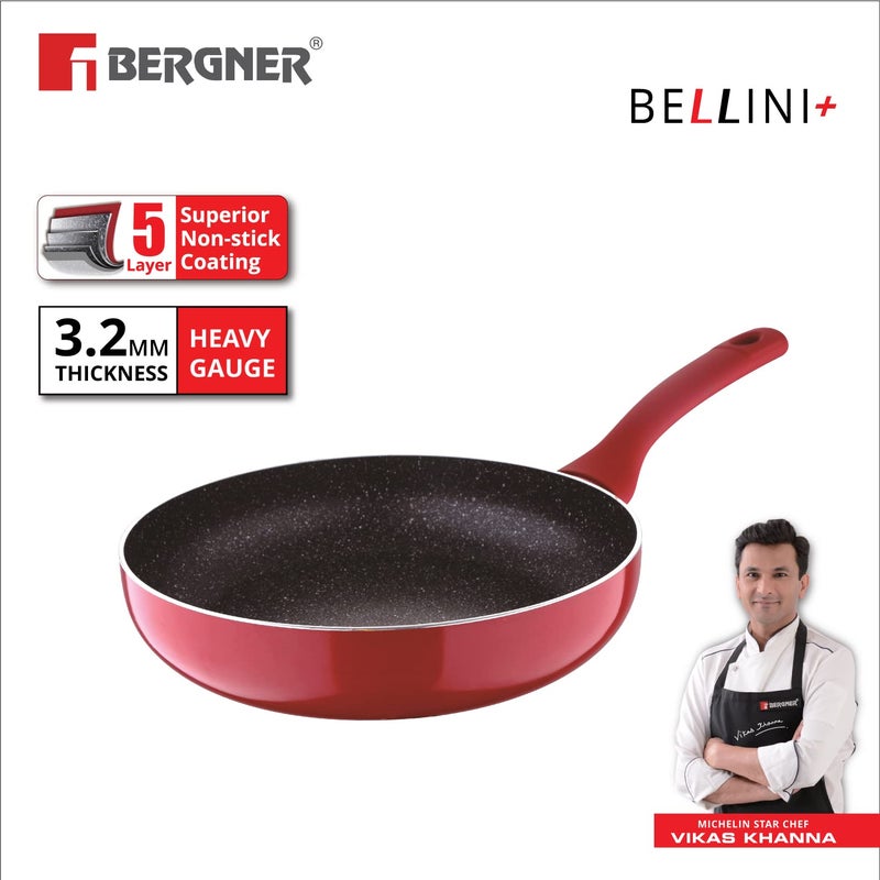 Bergner Bellini Plus 5 Layer Marble Non Stick Frypan, 26 cm, Induction Base, Soft Touch Handle, Food Safe (PFOA Free), Thickness 3.2mm, 1 Year Warranty by Bergner, Red - Image 2