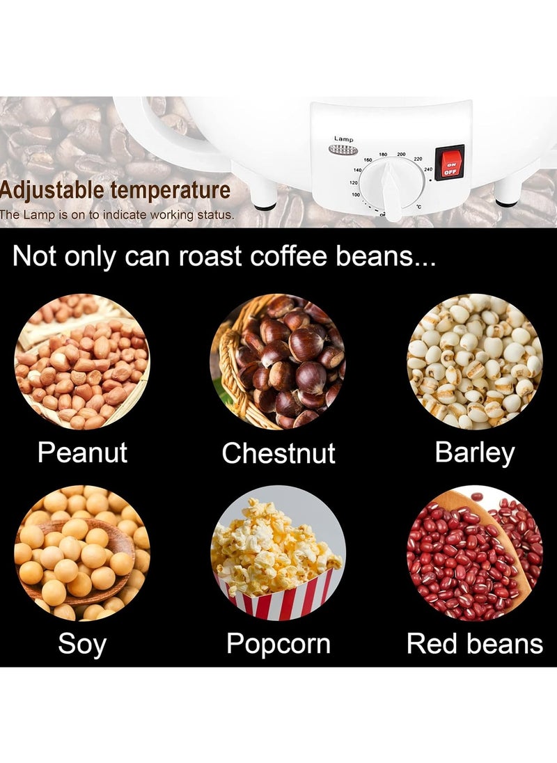 Denx Electric coffee roaster and Popcorn Maker 800W, non-stick, adjustable temperature control with blue light, durable glass cover, cool-touch body, 2L  capacity, White  - Image 5