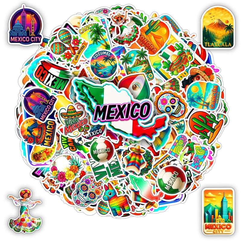 BETANAS 100pcs Mexico Travel Stickers for Teens & Adults - Waterproof Mexican Culture & City Vinyl Decals for Water Bottle, Laptop, Scrapbook, Journal, Car, Windows & Personal Items Birthday Gift - Image 1