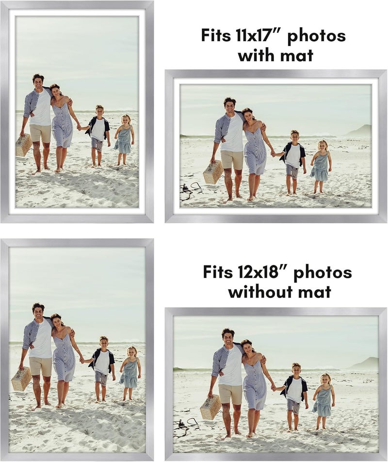 Americanflat 12x18 Poster Frame with Polished Plexiglass - Set of 2 - Use as 11x17 Frame with Mat or 12x18 Frame Without Mat - Galleria Collection - Gallery Wall Frame Set for Wall Display - Silver - Image 4