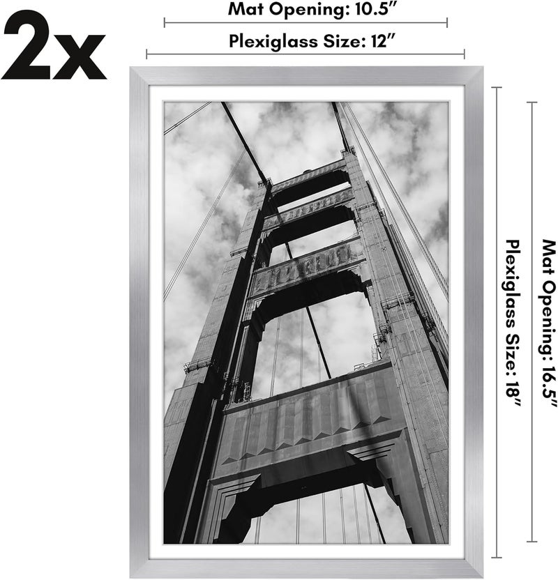 Americanflat 12x18 Poster Frame with Polished Plexiglass - Set of 2 - Use as 11x17 Frame with Mat or 12x18 Frame Without Mat - Galleria Collection - Gallery Wall Frame Set for Wall Display - Silver - Image 2