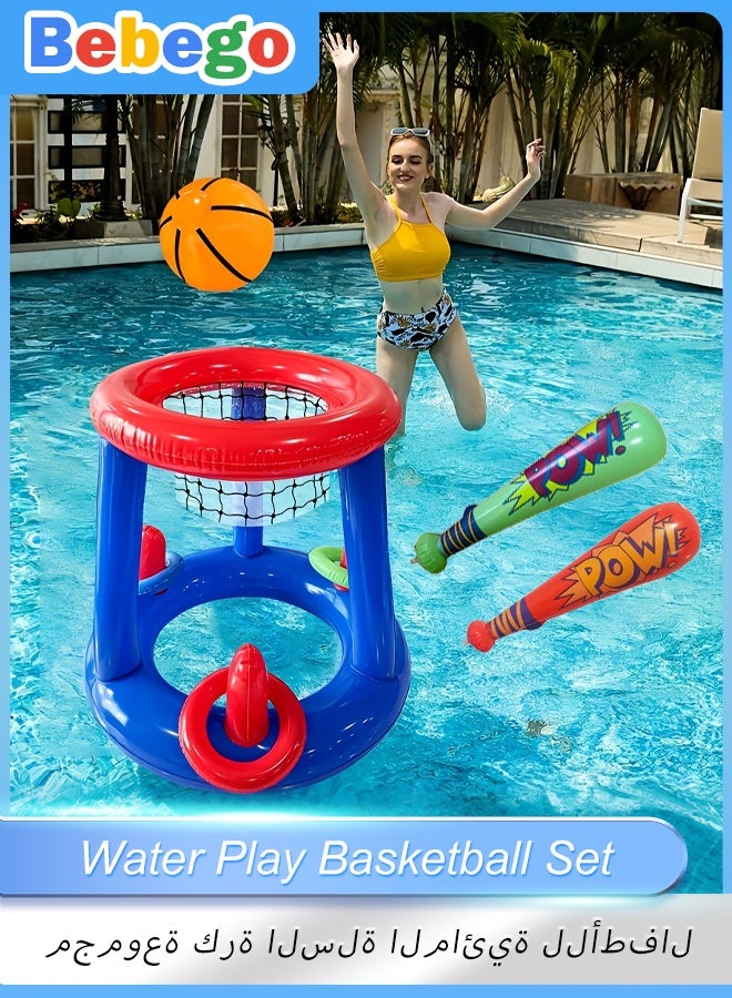 BEBEGO 1 Set of Inflatable Basketball Hoop Ring Game with Throwing Rings (Random Colors) Small Basketball PVC Ball Suitable for Swimming Pool Party Sports - Image 1