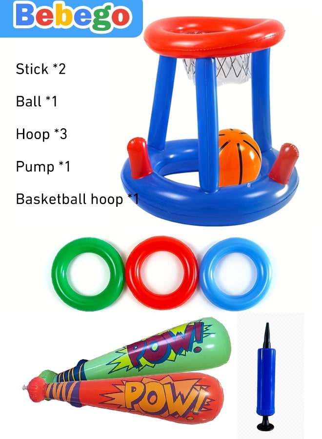 BEBEGO 1 Set of Inflatable Basketball Hoop Ring Game with Throwing Rings (Random Colors) Small Basketball PVC Ball Suitable for Swimming Pool Party Sports - Image 2