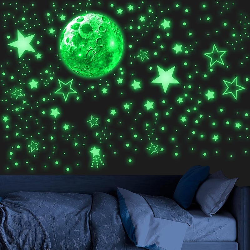 Robmoda 965 PCS Glow in The Dark Stars and Moon for Ceiling Luminous Stars and Planet Wall Decals Kids Room Decor Glowing Galaxy Wall Stickers for Nursery Decorations Green - Image 1