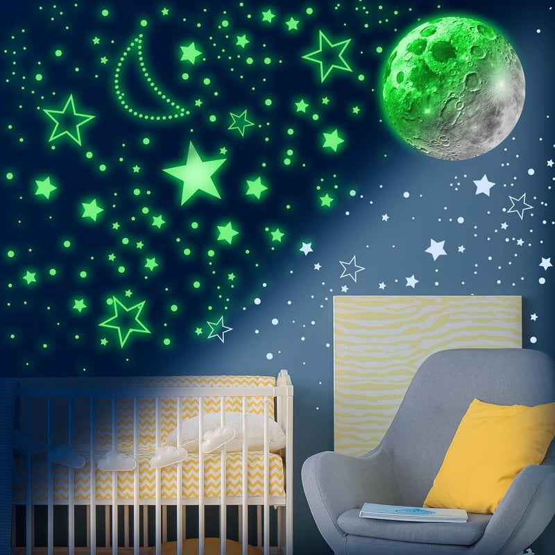 Robmoda 965 PCS Glow in The Dark Stars and Moon for Ceiling Luminous Stars and Planet Wall Decals Kids Room Decor Glowing Galaxy Wall Stickers for Nursery Decorations Green - Image 5