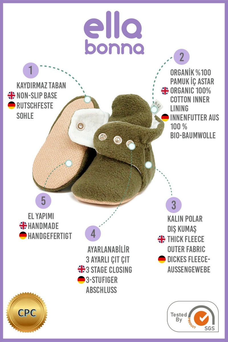 Ella Bonna Polar Baby Slippers, Non-Slip Sole, Home Boots, Nursery Shoes Booties, Khaki  - Image 4