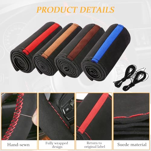 Ywdiml Car Steering Wheel Cover, Stitch On Full Surround Soft Suede Steering Wheel Wrap Guard with Needle & Thread, Comfortable Grip Auto Interior Accessories, Universal for Vehicle (Black/Red) - Image 5