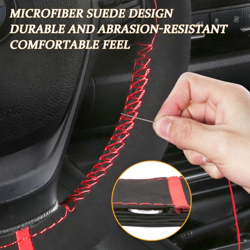 Ywdiml Car Steering Wheel Cover, Stitch On Full Surround Soft Suede Steering Wheel Wrap Guard with Needle & Thread, Comfortable Grip Auto Interior Accessories, Universal for Vehicle (Black/Red) - Image 3