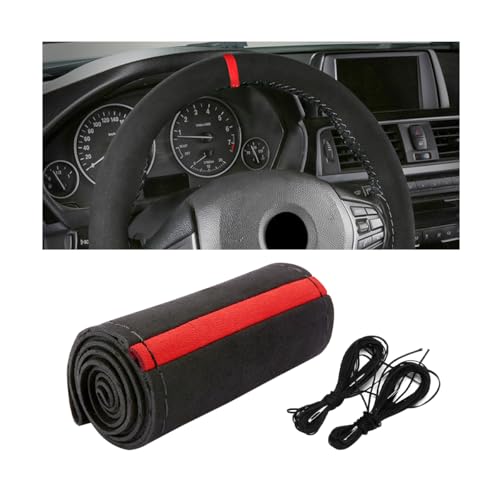 Ywdiml Car Steering Wheel Cover, Stitch On Full Surround Soft Suede Steering Wheel Wrap Guard with Needle & Thread, Comfortable Grip Auto Interior Accessories, Universal for Vehicle (Black/Red) - Image 4