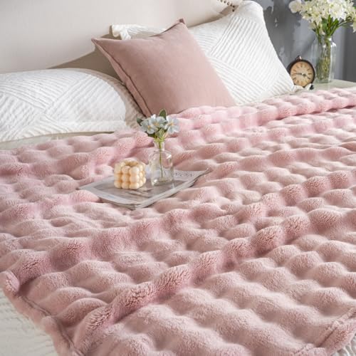 Jungle Star Pink Faux Fur Throw Blanket for Couch, Soft Fluffy Bubble Blanket for Bed Sofa, Thick Warm Plush Fuzzy Rabbit Fur Blanket for Cute Home Decor, 50"X 60" - Image 2