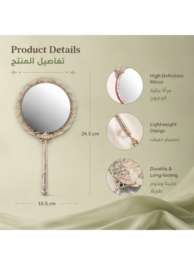 Vintage Floral Bird Handheld Makeup Mirror, Elegant Embossed Decorative Hand Mirror with Tassel Portable HD Beauty Mirror for Women Gift - Image 3