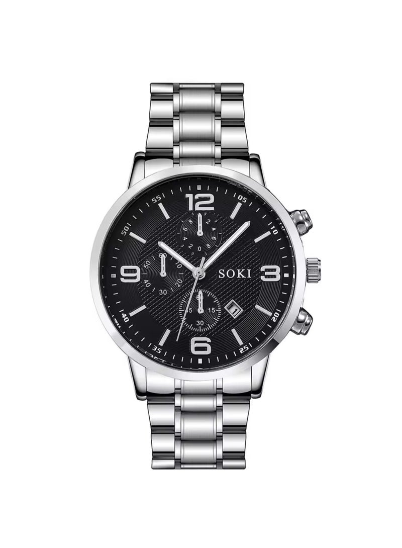 سوكي ساعة رجالية 1 قطعة، أعمال، رياضة، كاجوال، تقويم، عقارب رقمية، سوار من الصلب، ساعة كوارتز مثالية للارتداء اليومي - Image 1