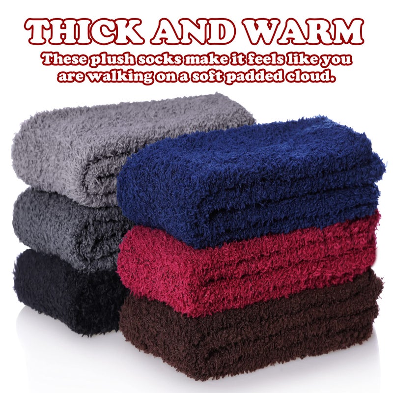 FNOVCO Non Slip Socks for Women Winter Warm Cozy Fuzzy Slipper Socks Soft Fluffy Hospital Socks with Grips (6 Pairs Classic Dark) - Image 3