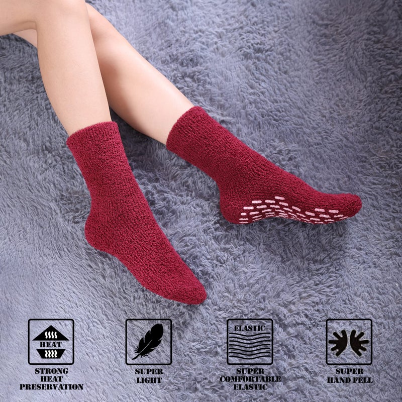 FNOVCO Non Slip Socks for Women Winter Warm Cozy Fuzzy Slipper Socks Soft Fluffy Hospital Socks with Grips (6 Pairs Classic Dark) - Image 5