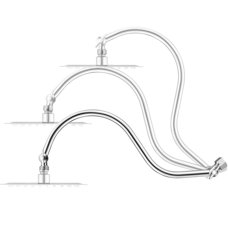 Singing Rain 15 inch Goose Neck Curved Extra Long Adjustable Shower Head Extension Arm With Locking Set Screw Singing Rain Brass Angle Height Adjustable G12 Universal Connector Compatible Chrome Finish - Image 2